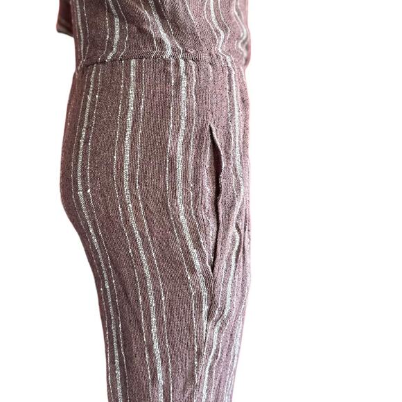Vintage Womens Romper Small Mauve Stripes Straight Leg Resort Wear Tropical - Picture 4 of 7